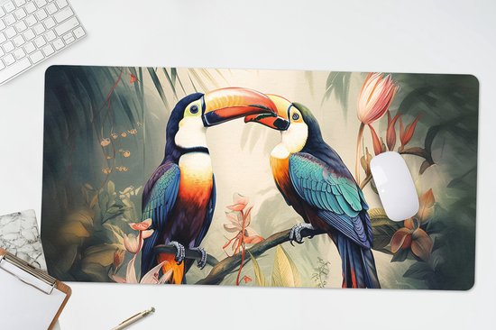 Bureau onderlegger 80x40 cm - Muismat Toekan - Vogels - Bloemen - Natuur - Jungle - Bureaulegger xl - Desk mat beschermer - Computer muismatten