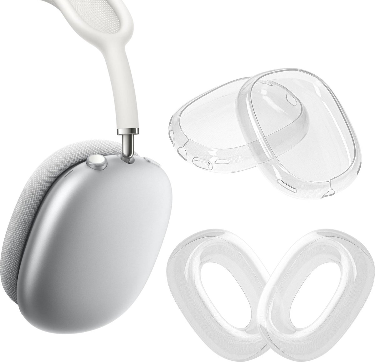 kwmobile 2in1 set koptelefoon hoes en oorkussen cover - geschikt voor Apple AirPods Max - Hoes voor hoofdtelefoon in transparant