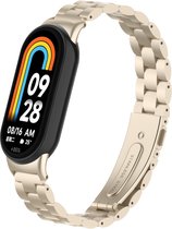Stalen Smartwatch bandje - Geschikt voor Xiaomi Smart Band 8 stalen bandje - sterrenlicht - Strap-it Horlogeband / Polsband / Armband
