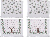 HAES DECO - Set van 4 Gastendoeken - formaat 40x66 cm - kleuren Wit / Rood / Bruin / Groen - van 100% Katoen - Collectie: Holly Christmas - Gastendoek / handdoek / Toilethanddoek