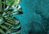 Fotobehang - Vlies Behang - Groene Jungle Bladeren op Smaragd - Glas - Tropisch - 208 x 146 cm