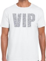 VIP zilver glitter tekst t-shirt wit heren S