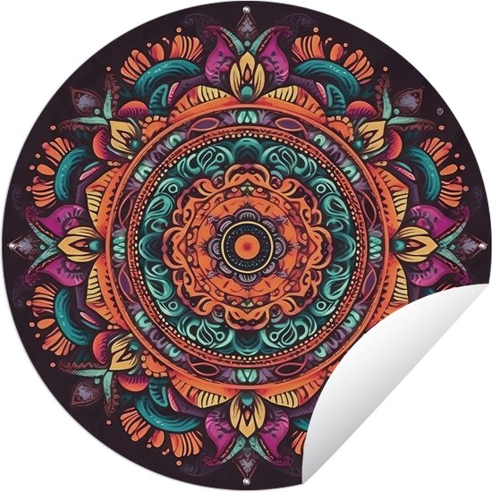 Tuincirkel Mandala - Bloemen - Hippie - Boho - Oranje - 60x60 cm - Ronde Tuinposter - Buiten