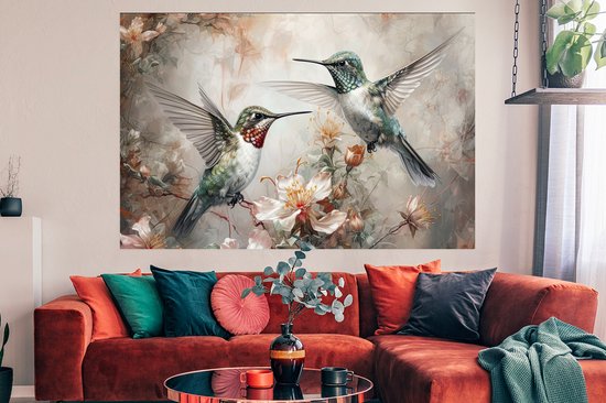 Poster Colibri - Vogels - Fleurs - Plantes - 180x120 cm XXL