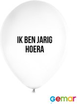 Ballonnen Ik ben Jarig Hoera Wit met opdruk Zwart (helium)