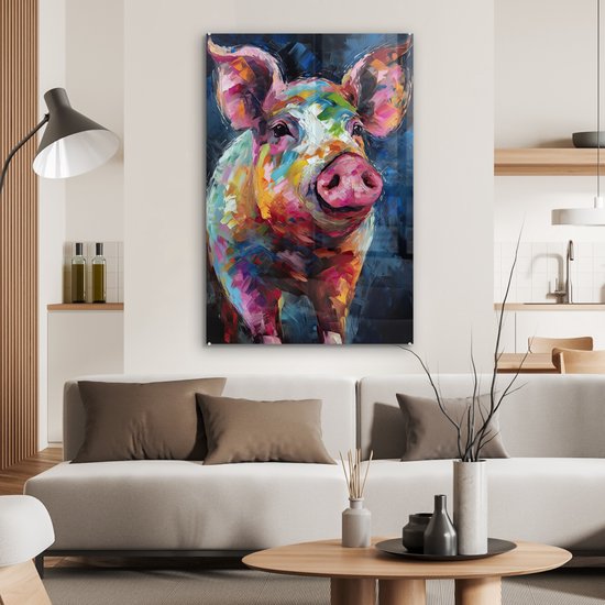 MuchoWow® Peinture sur Verre - Cochon - Peinture à l'Huile - Animaux - Art - 80x120 cm - Peintures sur Verre Acrylique - Photo sur Glas