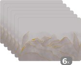 Placemat - Placemats kunststof - Marmerlook - Grijs - Goud - Chic - Marmer - 45x30 cm - 6 stuks - Hittebestendig - Anti-Slip - Onderlegger - Afneembaar