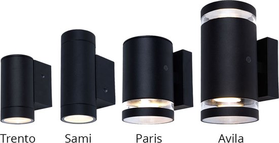 Buitenlamp met sensor dag en nacht - Wandlamp buiten - Avila - Zwart - IP54 - Geschikt voor 2 GU10 spots - Ø 102 mm