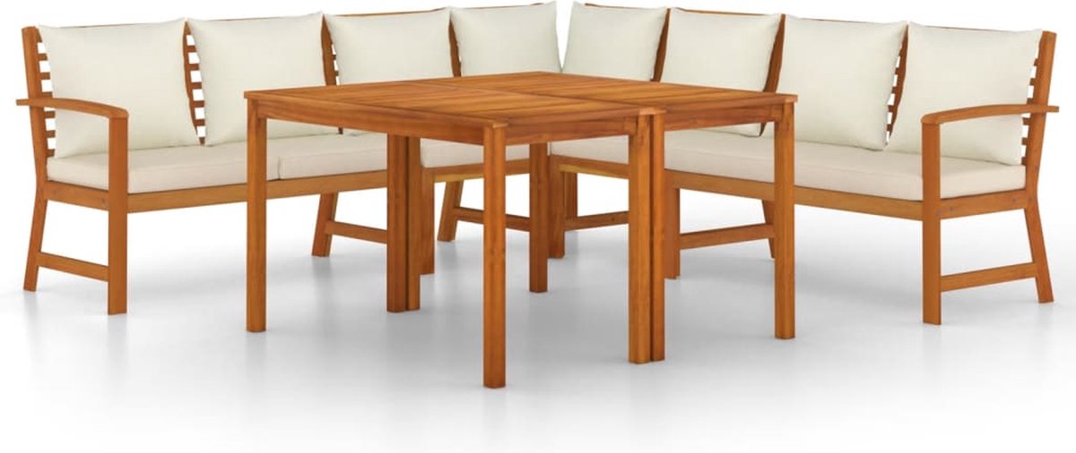 vidaXL 7-delige - Tuinset - met - kussens - massief - acaciahout crèmewit