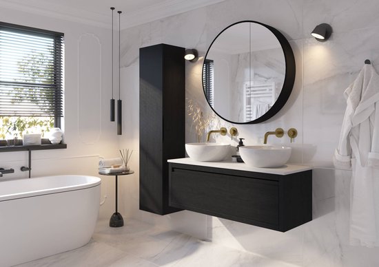 Meuble de salle de bain Ben Elegance avec vasques en céramique 120cm chêne  noir | bol