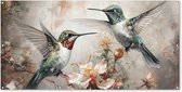 Schuttingposter Kolibrie - Vogels - Bloemen - Planten - 200x100 cm - Tuindoek