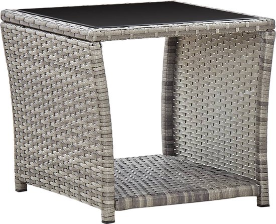 vidaXL - Salontafel - 45x45x40 - cm - poly - rattan - en - glas - grijs