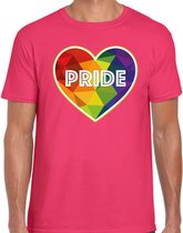 Bellatio Decorations Gay Pride shirt - pride hartje - regenboog - heren - roze XL