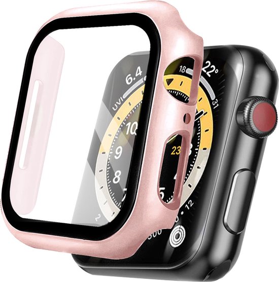iMoshion Screen Protector Geschikt voor Apple Watch Series 7 / 8 / 9 - 41 mm - Rosé Goud - iMoshion Full Cover Hard Case / Hoesje - Rosé Goud