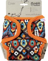 Petit Lulu - Overbroekje voor wasbare luier - 5-16 kg - Cover Etno navajo print oranje retro - Waterdicht - met fleeceranden en drukknoopjessluiting