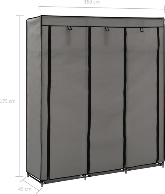Armoire De Rangement, Armoire Avec Compartiments Et Barres Gris 150x45x175 Cm Tissu Lpw3839 Meuble Pro