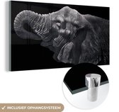 MuchoWow® Peinture sur verre 160x80 cm - Peinture sur verre acrylique - Éléphant - Animaux - Zwart - Nature - Photo sur verre - Peintures