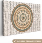 Toile Peinture Fleurs - Mandala - Vintage - Marron - Hippie - 180x120 cm - Décoration murale XXL