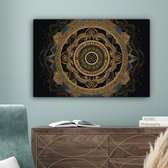Canvas Schilderij Mandala - Goud - Bohemian - Luxe - 90x60 cm - Wanddecoratie