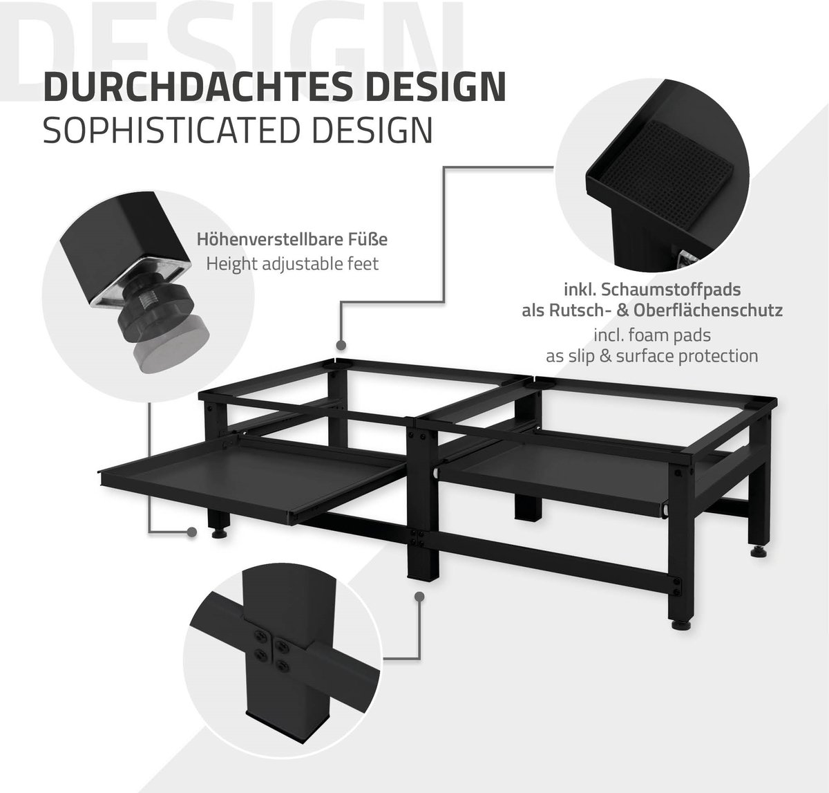 Ollewiellan waschmaschinen untergestell, 50-80cm Verstellbare Rostfreier Waschmaschine Untergestell,Untergestell für waschmaschine,Waschmaschine untergestell mit Einstellen der Skala,Schwarz