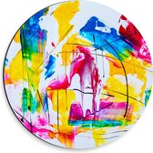 Dibond Muurcirkel - Felle Kleuren Verfstrepen op Witte Ondergrond - 30x30 cm Foto op Aluminium Muurcirkel (met ophangsysteem)