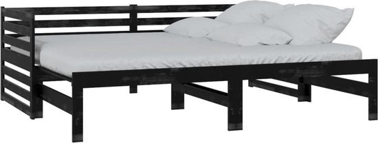 vidaXL-Bedbank-uitschuifbaar-massief-grenenhout-zwart-2x(90x200)-cm