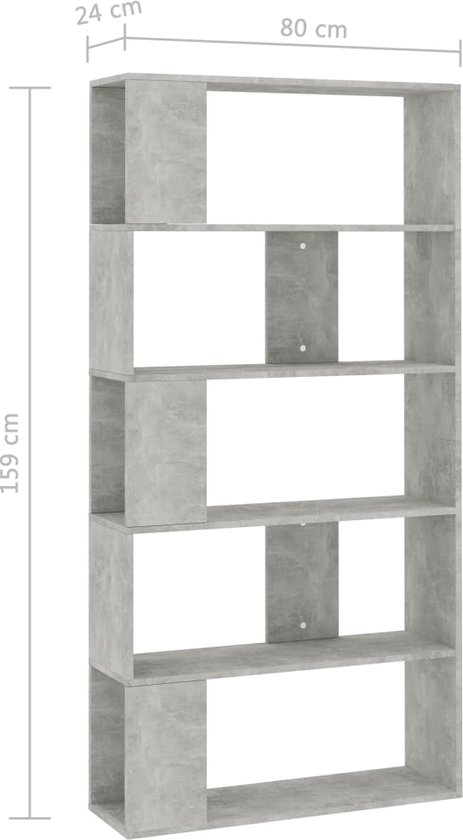 vidaXL - Boekenkast/kamerscherm - 80x24x159 - cm - bewerkt - hout - betongrijs