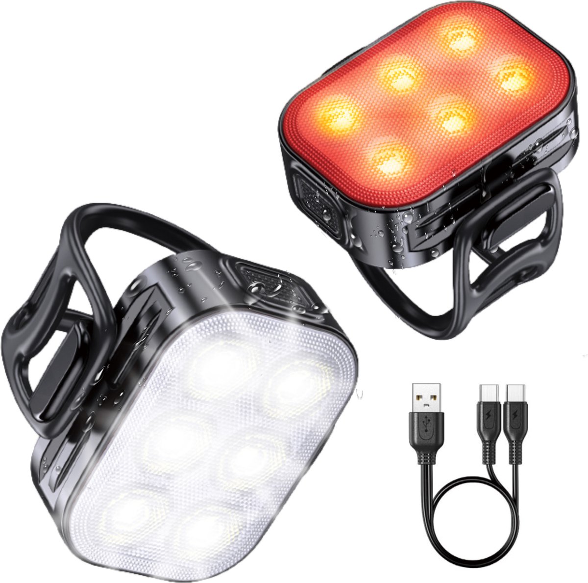Inlustro LED Fietslamp Set - Voorlicht / Achterlicht - Fietslampjes Rood en Wit - Fietslicht Koplamp - Waterdicht / USB Oplaadbaar - Inlustro