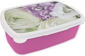Broodtrommel Roze - Lunchbox - Brooddoos - Bloemen - Rozen - Natuur - 18x12x6 cm - Kinderen - Meisje