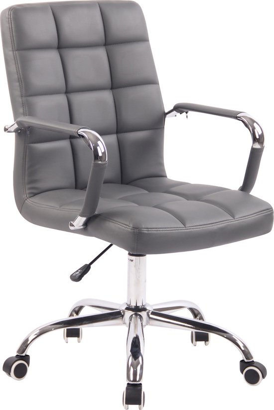 Balinda Bureaustoel Deluxe - Grijs - Op wielen - Kunstleer - Voor volwassenen - Ergonomische bureaustoel - In hoogte verstelbaar 45-55cm