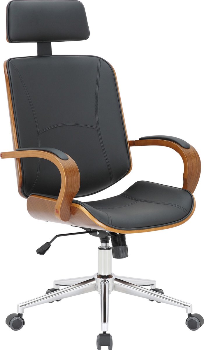 Consalvo Bureaustoel Modern - Zwart - Op wielen - Kunstleer - Voor volwassenen - Ergonomische bureaustoel - In hoogte verstelbaar 45-52cm