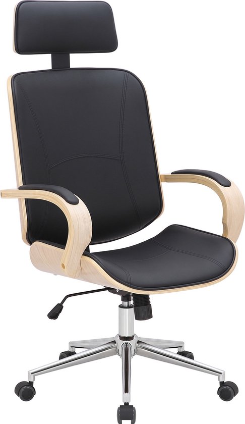 Chaise de bureau Teodomiro - Cuir artificiel - Zwart - Ergonomique - 49 x 45x125cm - Réglable en hauteur - Hauteur d'assise 45 - 52cm - Deluxe