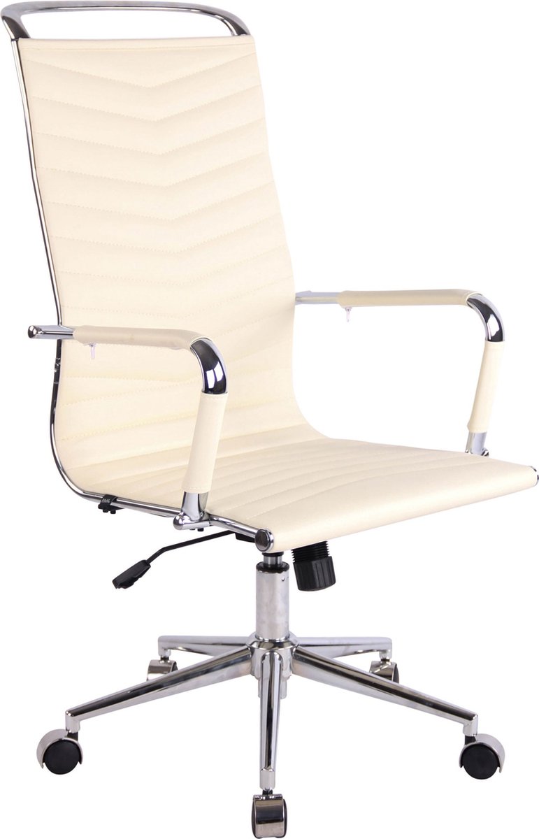 Ergonomische Bureaustoel PRO - Lange Rugleuning - Op Wieltjes - Crème - In Hoogte Verstelbaar 45-55cm - Kunstleer - Voor Volwassenen