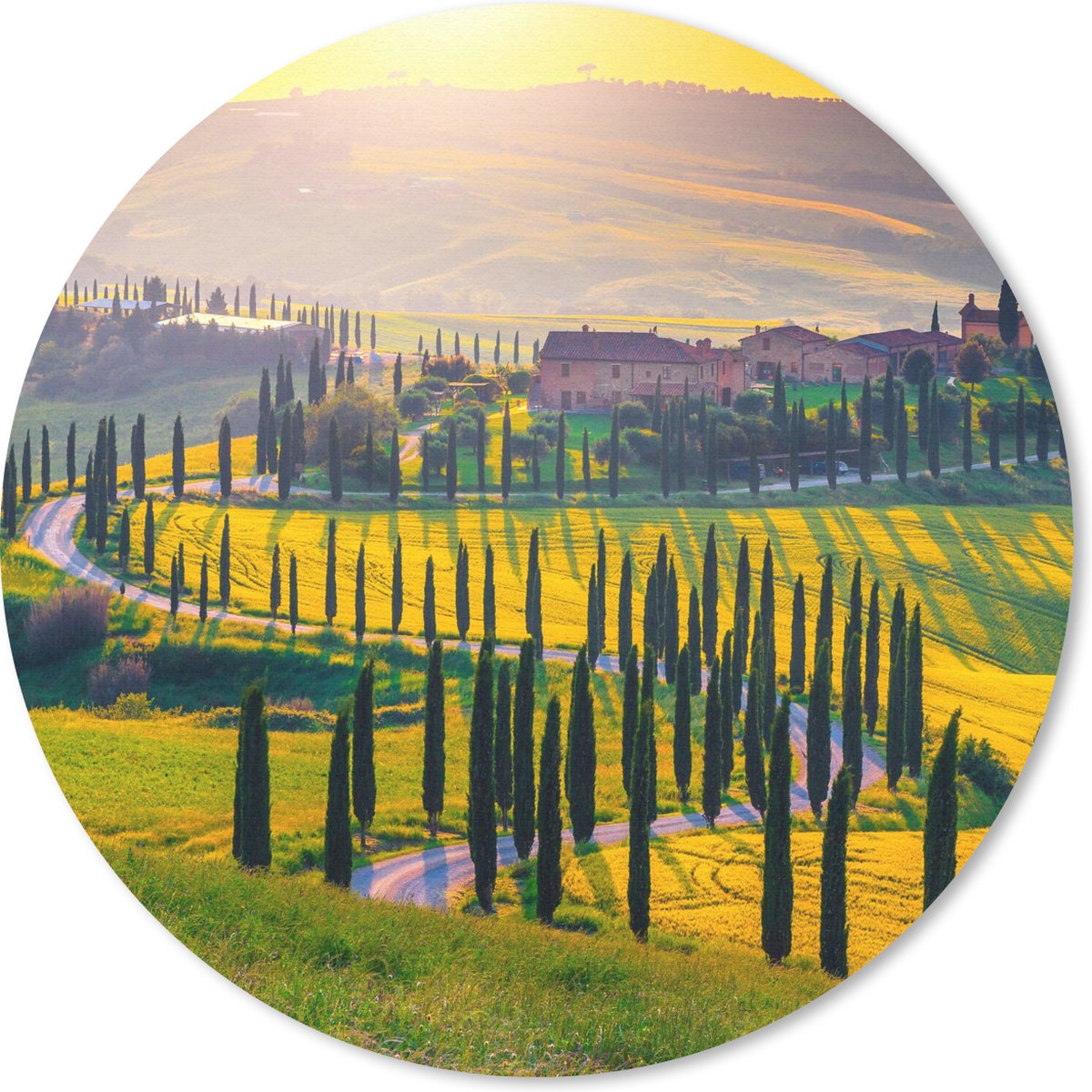 Muismat rond 40x40 cm - Mousepad Gras - Zon - Heuvel - Landschap - Ronde muismatten