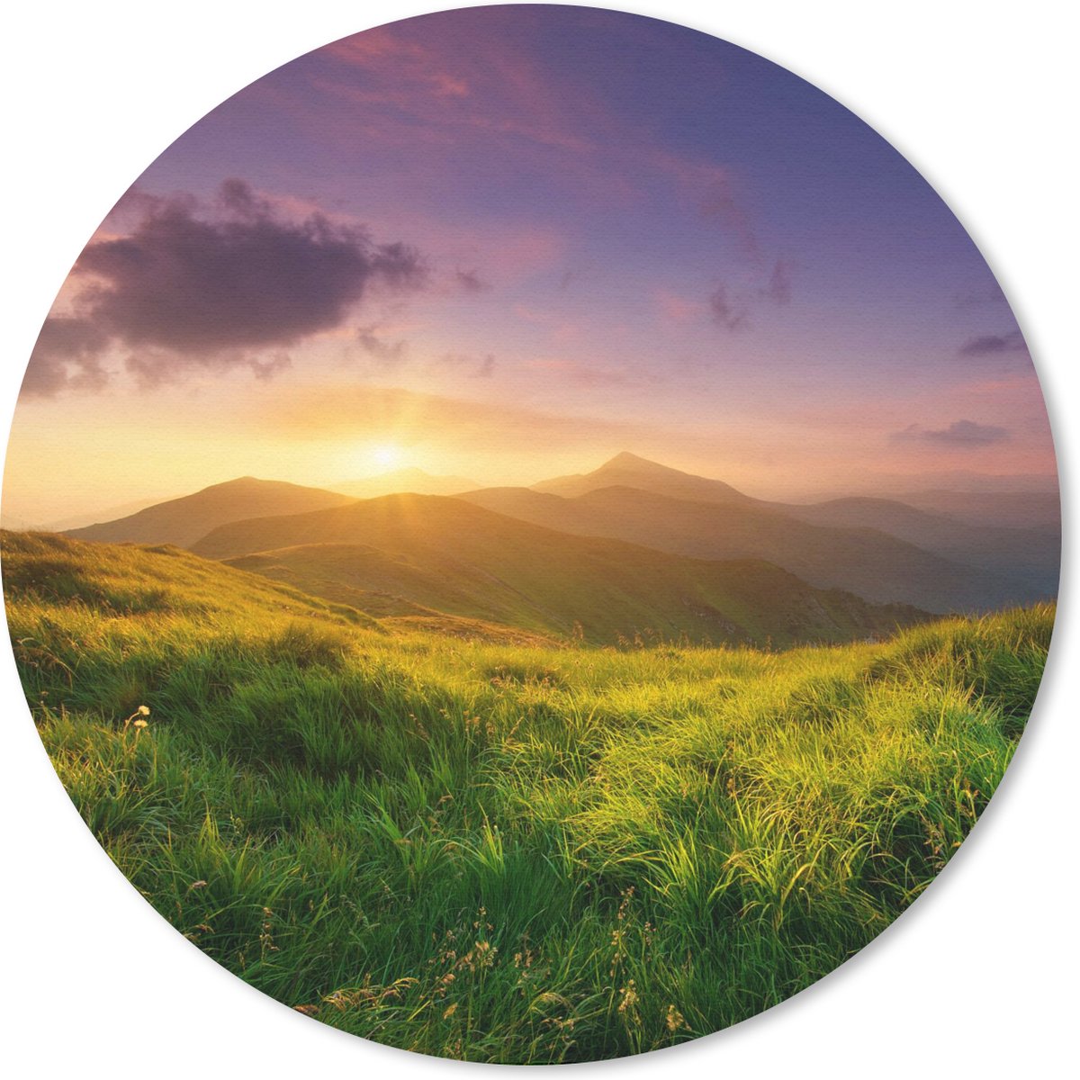 Muismat rond 20x20 cm - Mousepad Bergen - Zon - Natuur - Ronde muismatten