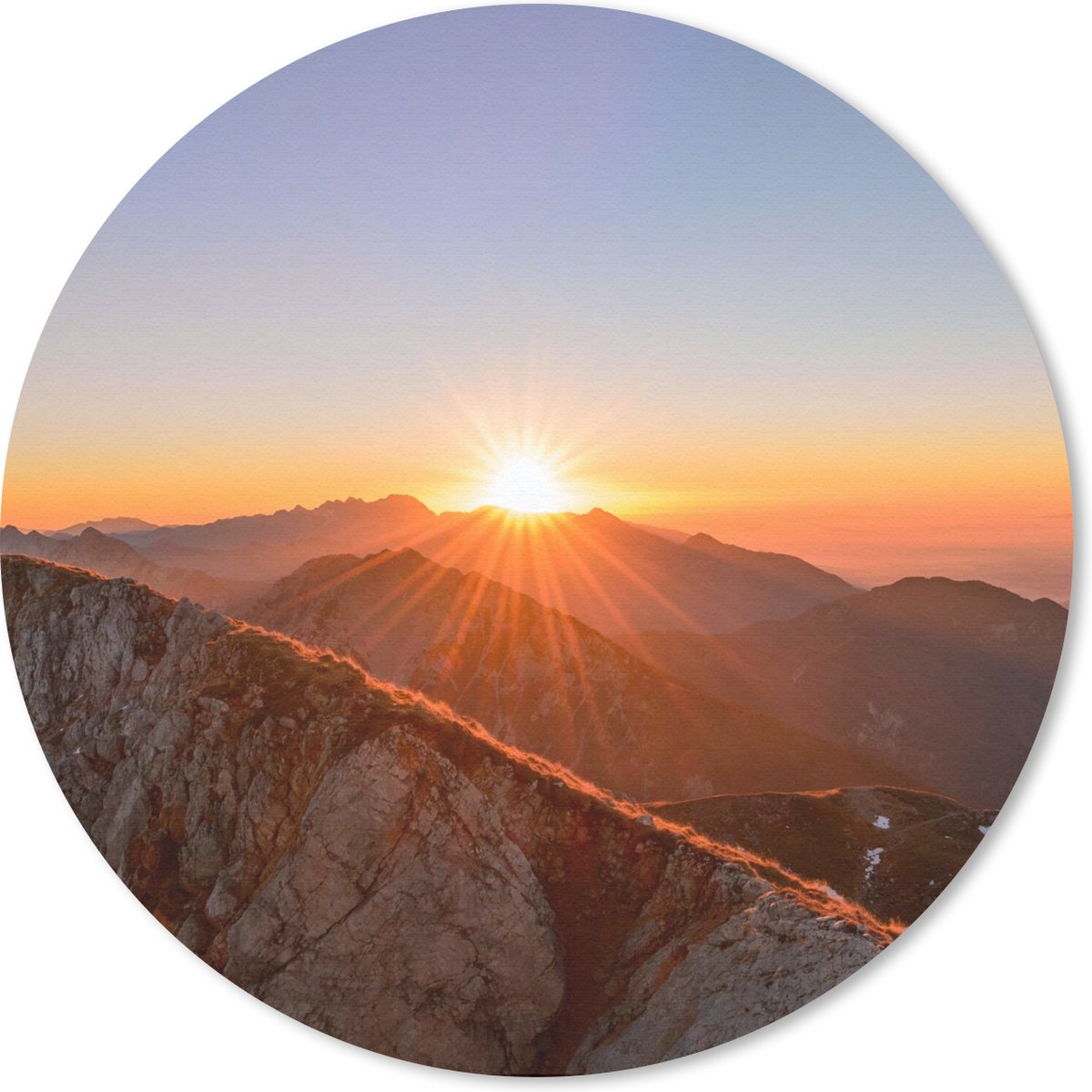 Muismat rond 30x30 cm - Mousepad Berg - Landschap - Zon - Ronde muismatten
