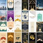 Huurdies 24x Wenskaarten - Eid Al-Adha - 10x15cm Gevouwen - Ansichtkaarten met Enveloppen - 24 verschillende kaarten - Alles in één doos