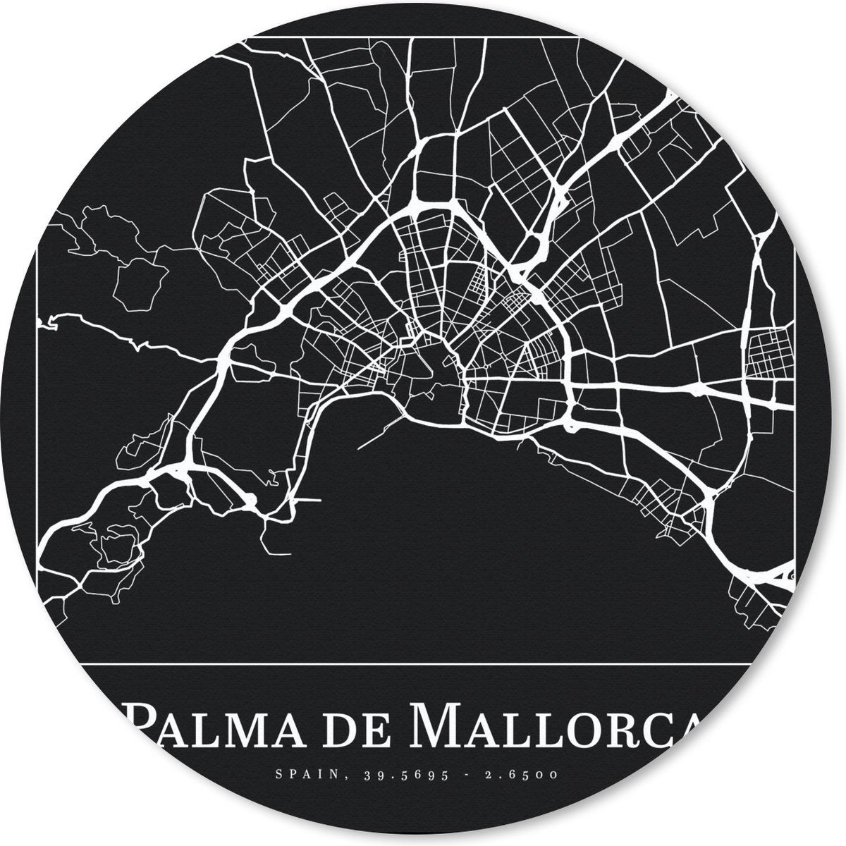 Muismat rond 20x20 cm - Mousepad Plattegrond - Stadskaart - Palma de Mallorca - Kaart - Ronde muismatten - Stadskaart