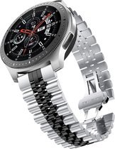 Stalen bandje - RVS - geschikt voor Samsung Galaxy Watch 6 / Watch 6 Classic / Watch 5 / Watch 5 Pro / Watch 4 / Watch 4 Classic / Watch 3 41 mm / Watch 42 mm / Active / Active 2 - zilver-zwart