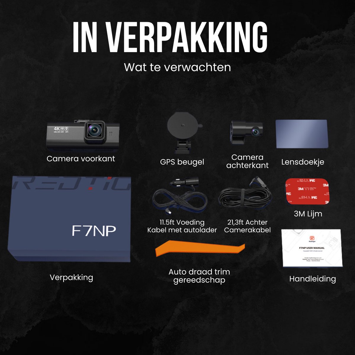 RedTiger F7NP Dual Dashcam voor auto - Ultra 4K & 1080P - Voor en Achter Camera - WiFi en GPS - 3,18 Inch met App - Sony Sensor - Dashcams - Parkeerbewaking - G Sensor - Loop opname - Full HD achter camera - Met 128GB SD Kaart thumbnail 5