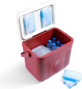Glacière Brisby - Frigobox - 22L - Rouge - Isolation jusqu'à 40 heures - Incl. 4 packs de glace épais de 450 ml - Fermeture à température sûre - Nouveau design avec packs de glace verrouillés dans le couvercle