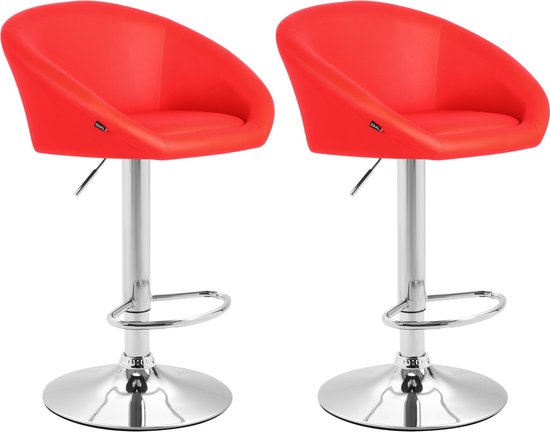 Barkruk Juanma Deluxe - Rood - Chroom - Modern Design - Rugleuning - Voetensteun - Voor Keuken en Bar - Gestoffeerde Zitting - Imitatie Leder