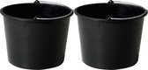Huishoud emmer - 2x - zwart - kunststof - 12 liter - D29 x H35 cm