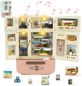 Kinderkeukenspeelgoed - Roze koelkast - Multi Food Toys - Dubbeldeurs LED-koelkast - Interactief spelen - Speelgoed voor 3 jaar oud - Verjaardagscadeaus - Feestdagen cadeau