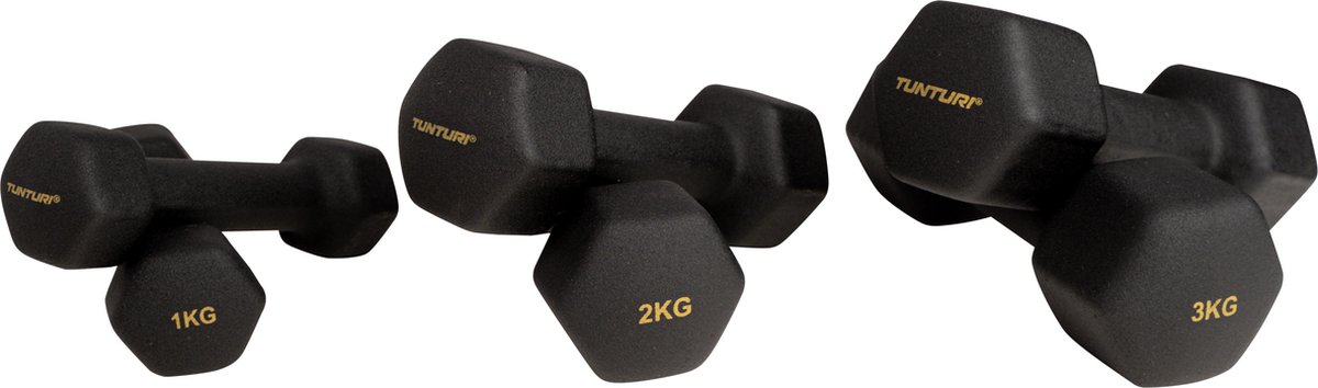 Tunturi Gewichten Centuri - Halterset - Dumbbell Set - Neopreen Dummbbells - 1 t/m 3kg - 3 Paar - Incl. gratis fitness app — afbeelding 3