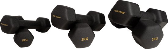 Tunturi Gewichten Centuri - Halterset - Dumbbell Set - Neopreen Dummbbells - 1 t/m 3kg - 3 Paar - Incl. gratis fitness app