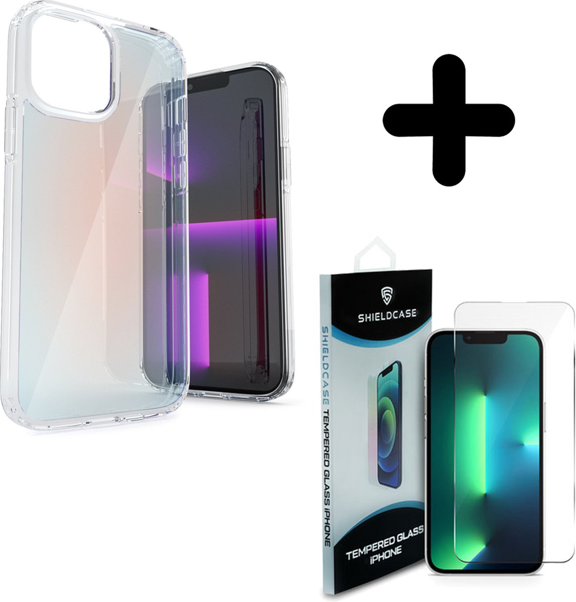 Coverzs Hoesje geschikt voor iPhone 13 Pro hoesje transparant kleurverloop (rood) + ShieldCase screenprotector - beschermglas iPhone bescherming - iPhone case bescherm hoesje + Screenprotector