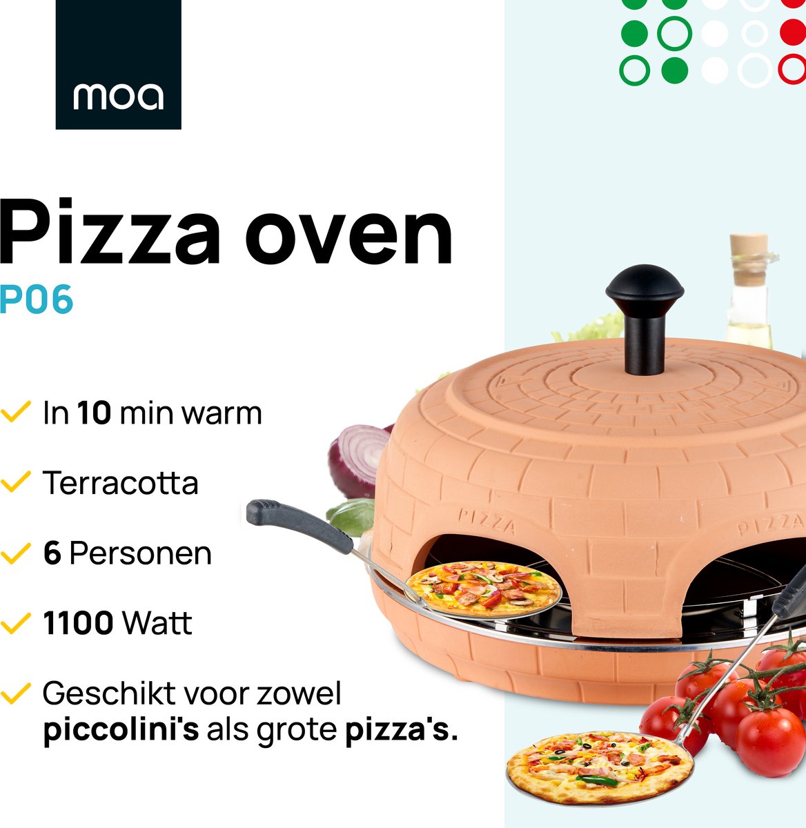 MOA Pizza Oven voor 6 Personen - 6 Bakspatels - Terracotta Koepel - RVS Bakplaat – foto 2