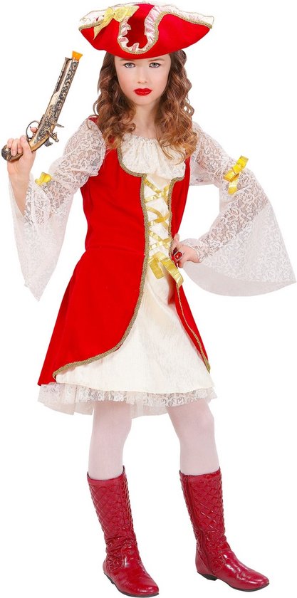 Widmann - Piraat & Viking Kostuum - Officieel Piratenkapitein - Meisje - Rood - Maat 140 - Carnavalskleding - Verkleedkleding