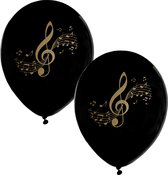 Santex muziek thema feest ballonnen - 16x stuks - 23 cm - zwart/goud - latex